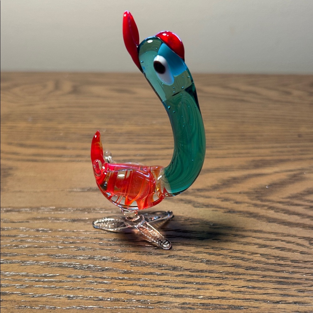 Vintage Glass Bird Figurine Long Neck Colorful Hand Blown Mid Century 1970s